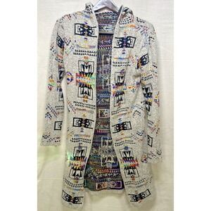 Northern Angel Hooded Aztec Long Cardigan Sweater Women's S Multicolor Knit EUC